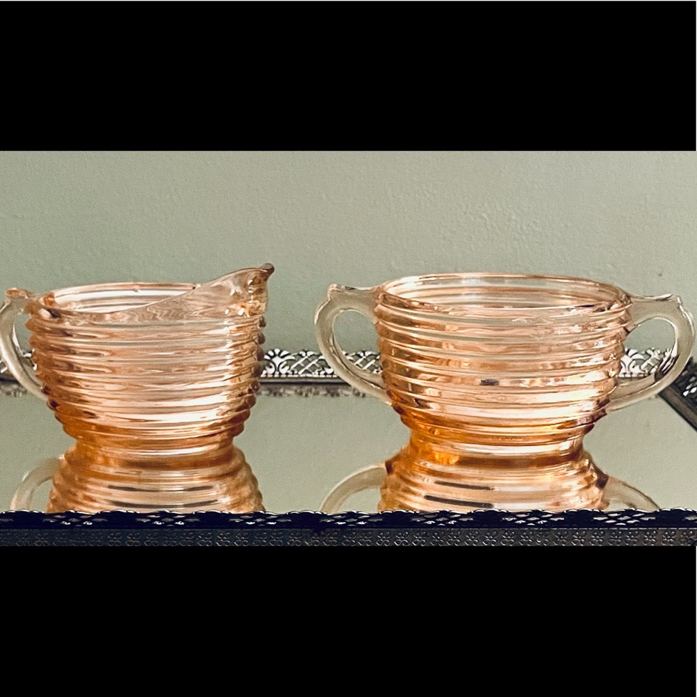 Vintage | Pink Depression Glass Sugar and Creamer Set